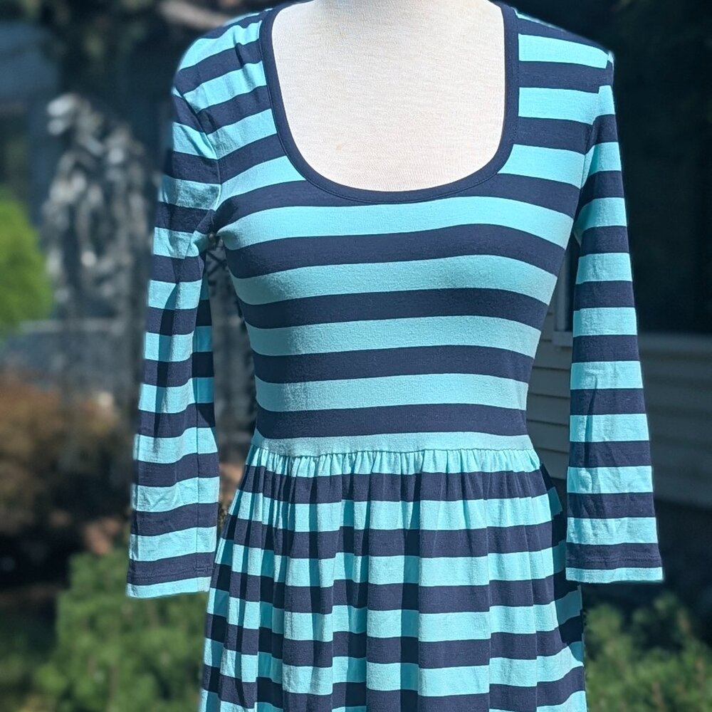 French Connection Colorblocked Striped Jersey Dress - US Size 4 - Blue on Blue